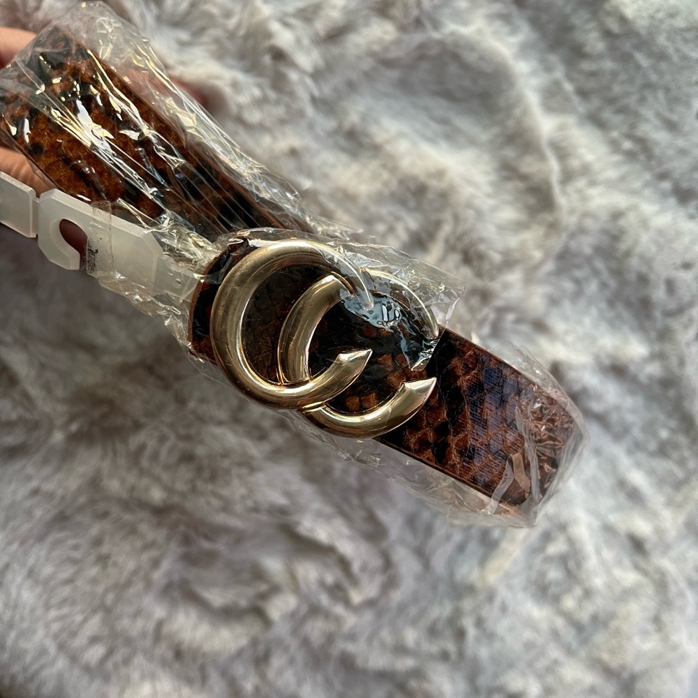NWT Brown Snake Print Belt with Gold Buckle